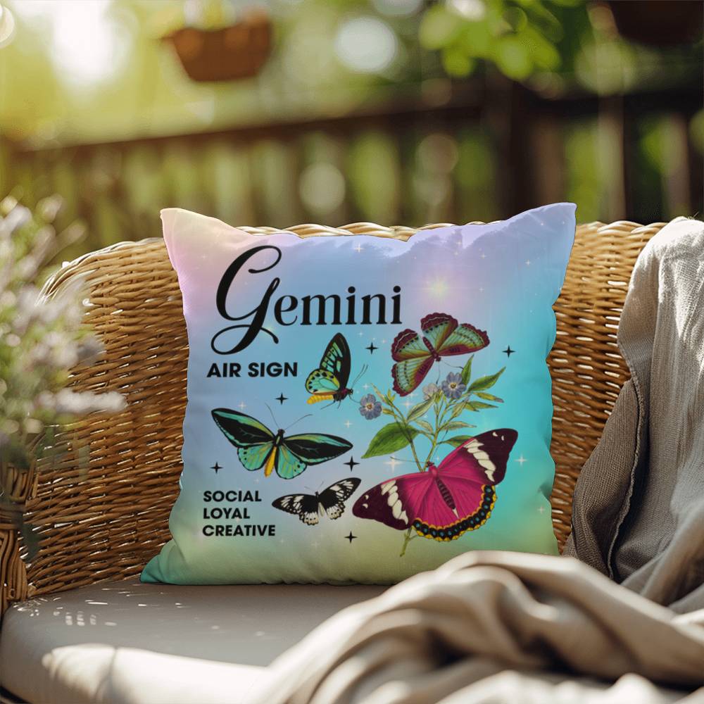Gemini Butterfly Indoor/Outdoor Pillow - Celestial Zodiac Decor for Indoor & Outdoor Spaces