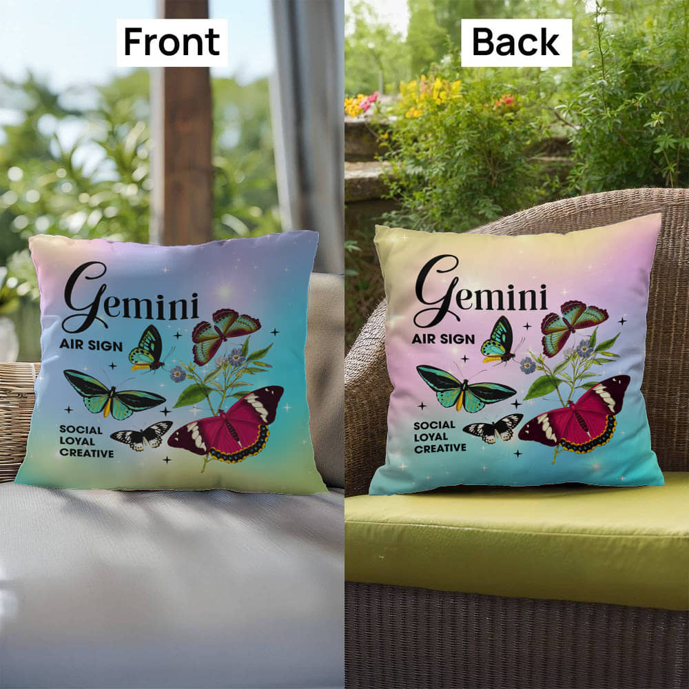 Gemini Butterfly Indoor/Outdoor Pillow - Celestial Zodiac Decor for Indoor & Outdoor Spaces