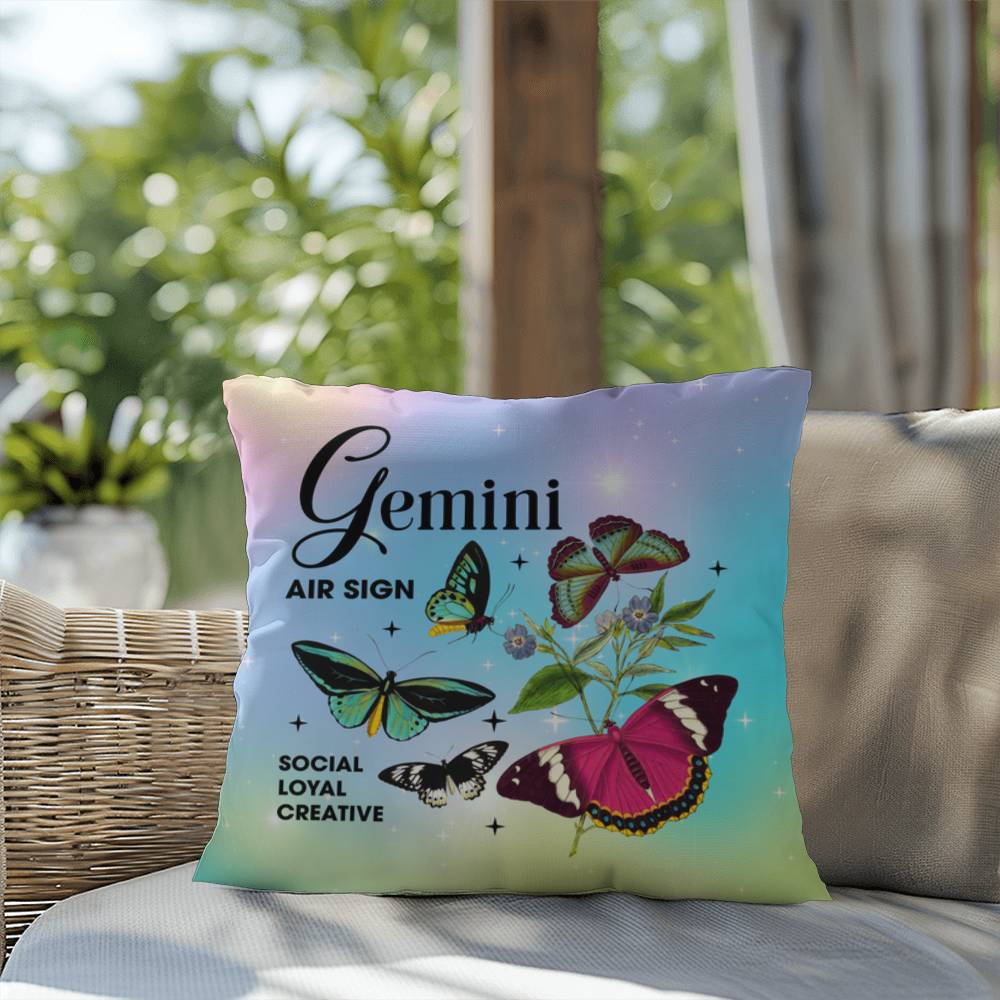 Gemini Butterfly Indoor/Outdoor Pillow - Celestial Zodiac Decor for Indoor & Outdoor Spaces