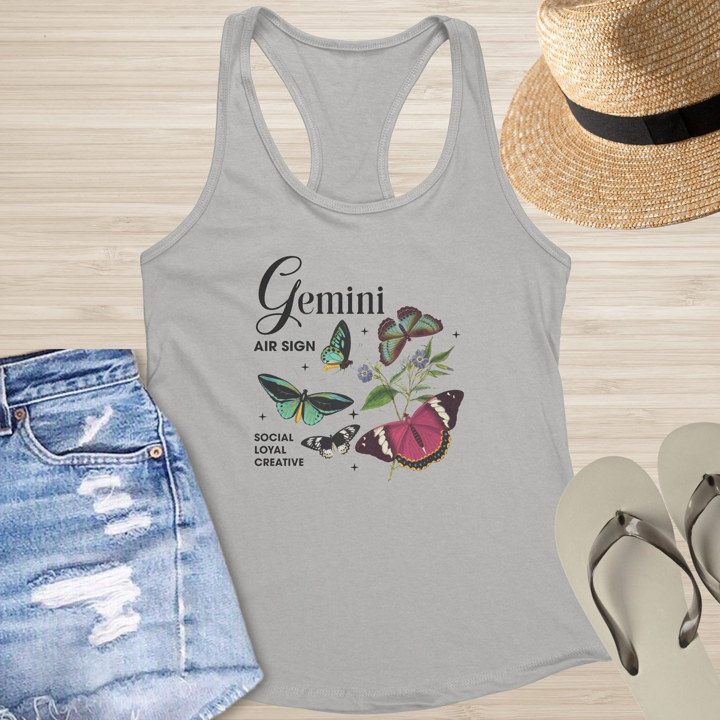 Gemini Butterfly Racerback Tank - Boho Zodiac Tank for Balance, Growth & Healing - MySisterIsASurvivor