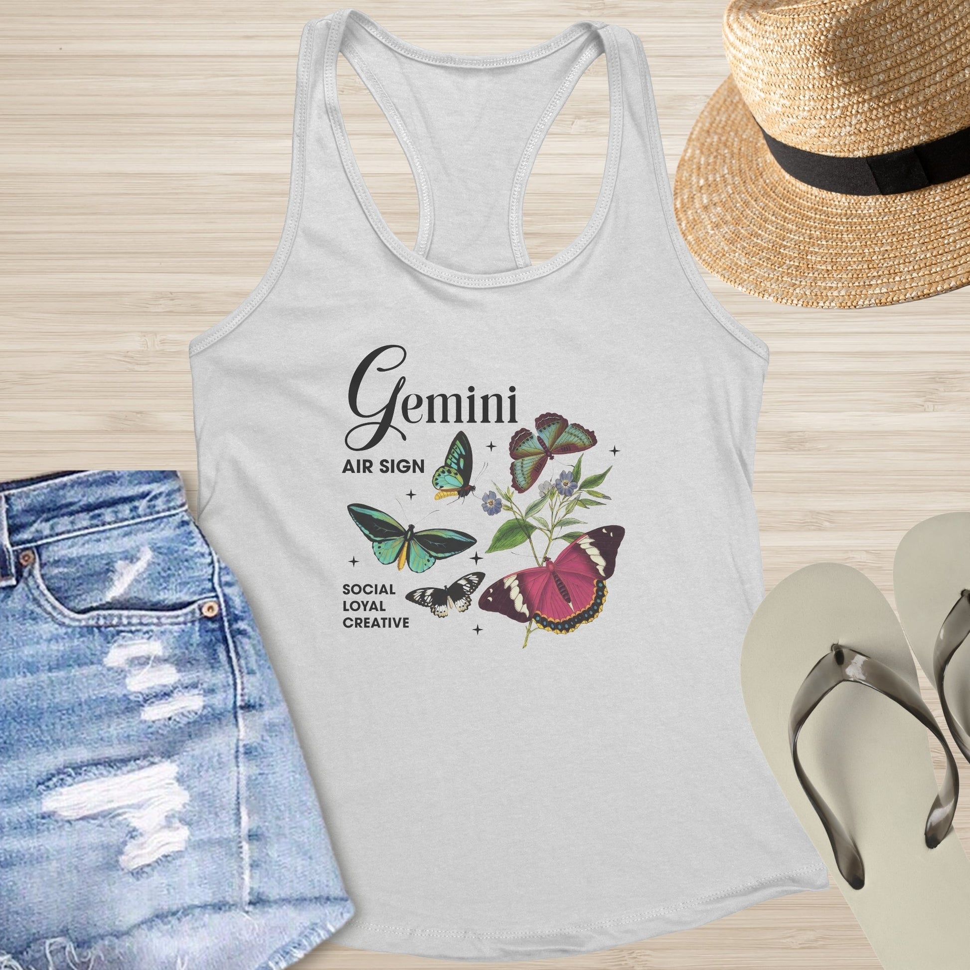 Gemini Butterfly Racerback Tank - Boho Zodiac Tank for Balance, Growth & Healing - MySisterIsASurvivor