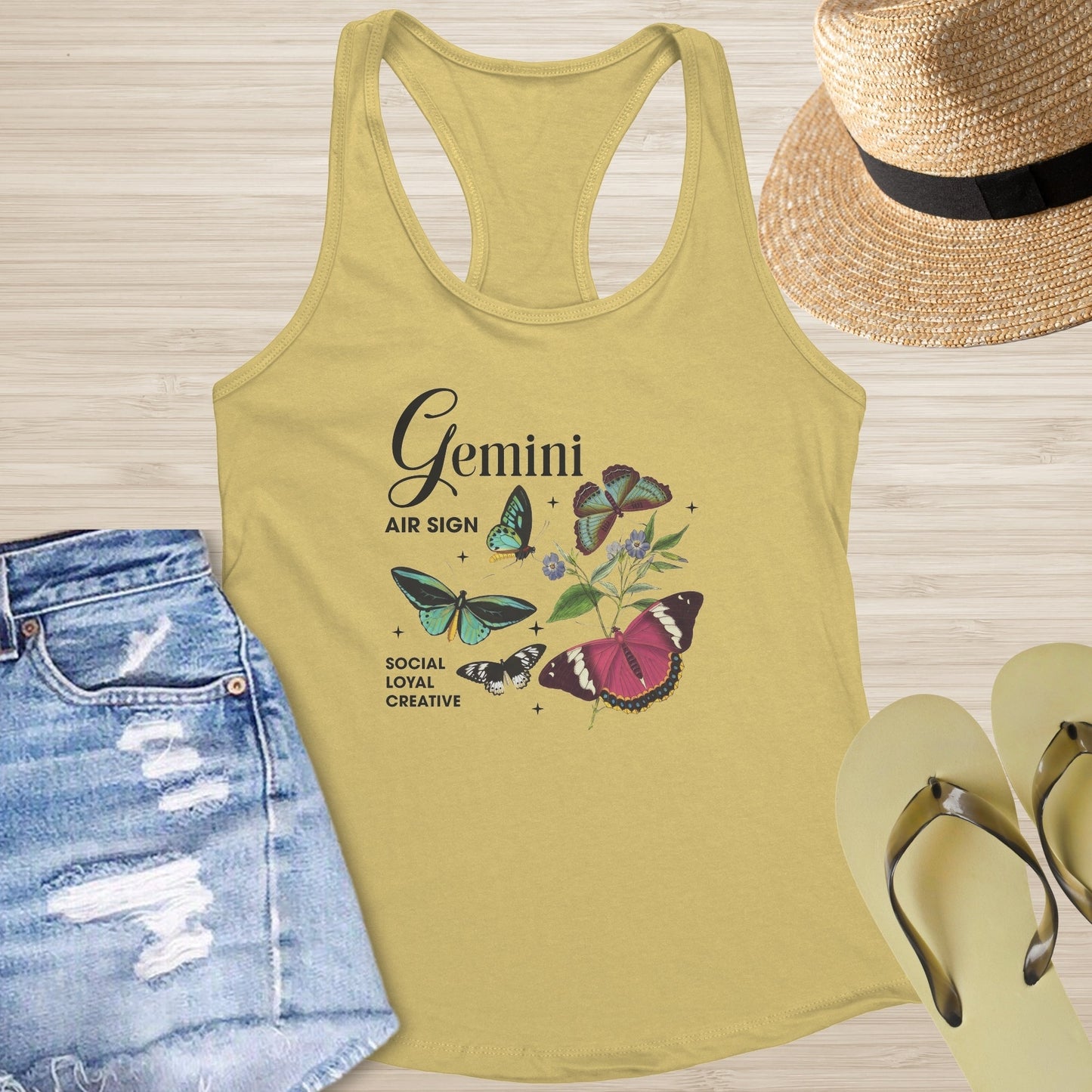 Gemini Butterfly Racerback Tank - Boho Zodiac Tank for Balance, Growth & Healing - MySisterIsASurvivor