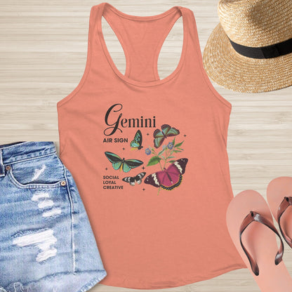Gemini Butterfly Racerback Tank - Boho Zodiac Tank for Balance, Growth & Healing - MySisterIsASurvivor