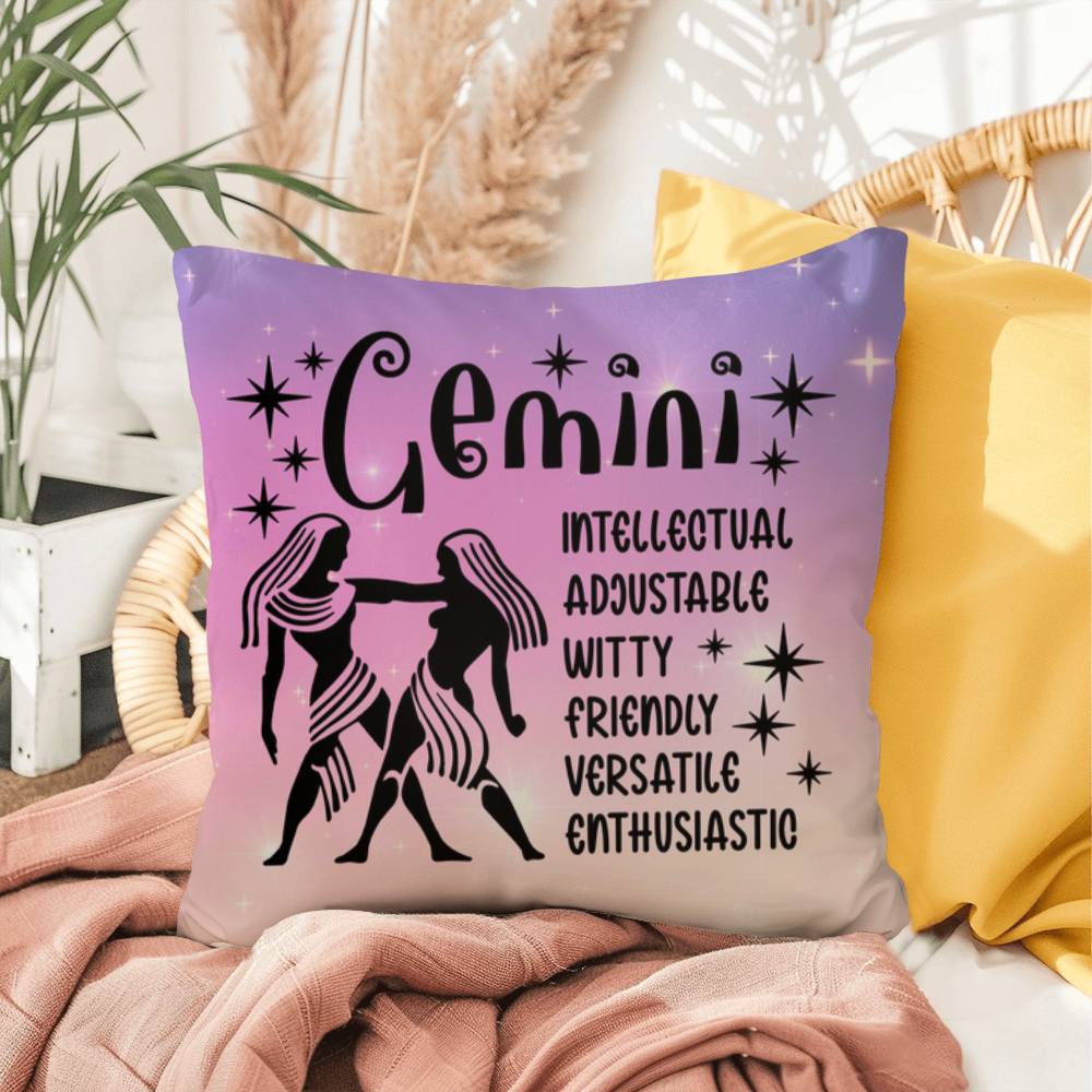 Gemini zodiac pillow with duality-inspired design for indoor and outdoor use