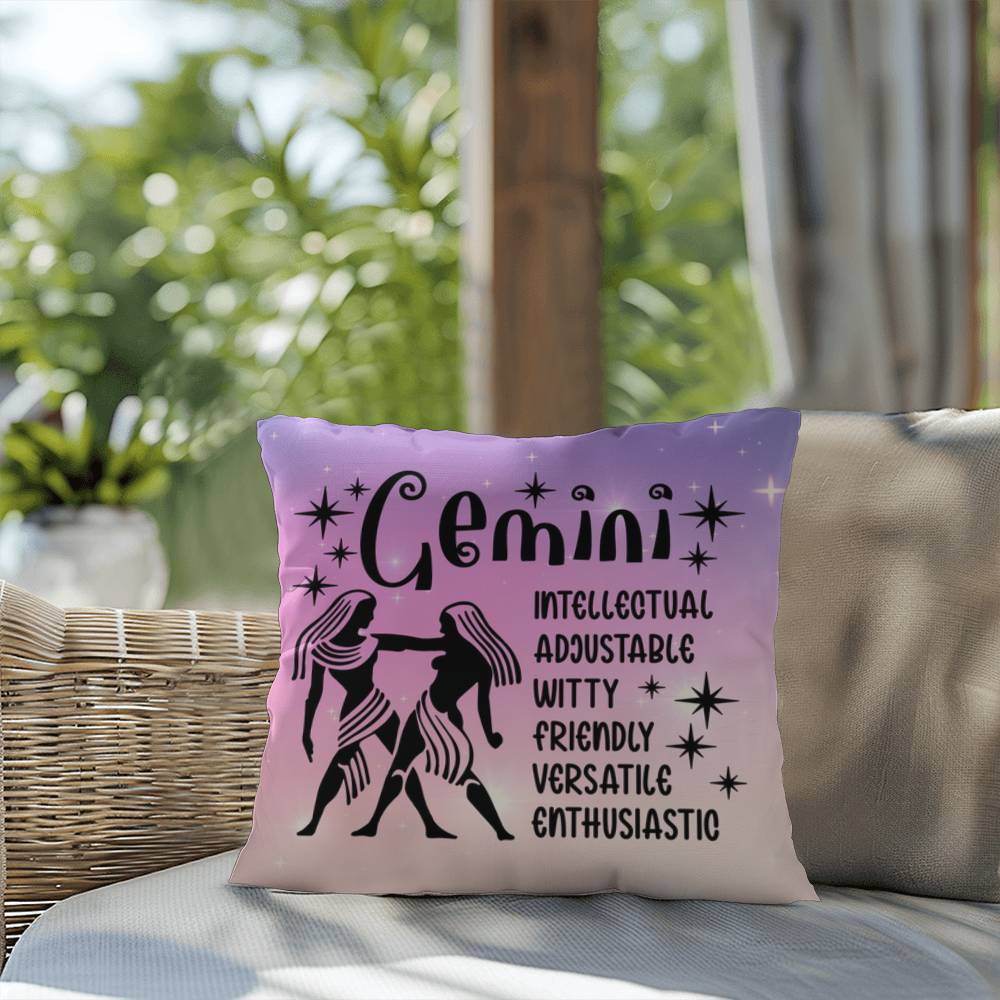 Gemini zodiac pillow with duality-inspired design for indoor and outdoor use