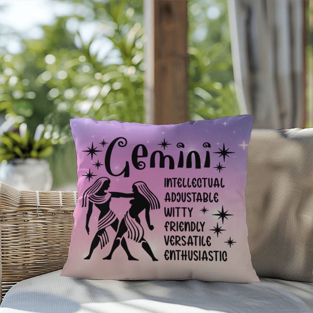 Gemini zodiac pillow with duality-inspired design for indoor and outdoor use