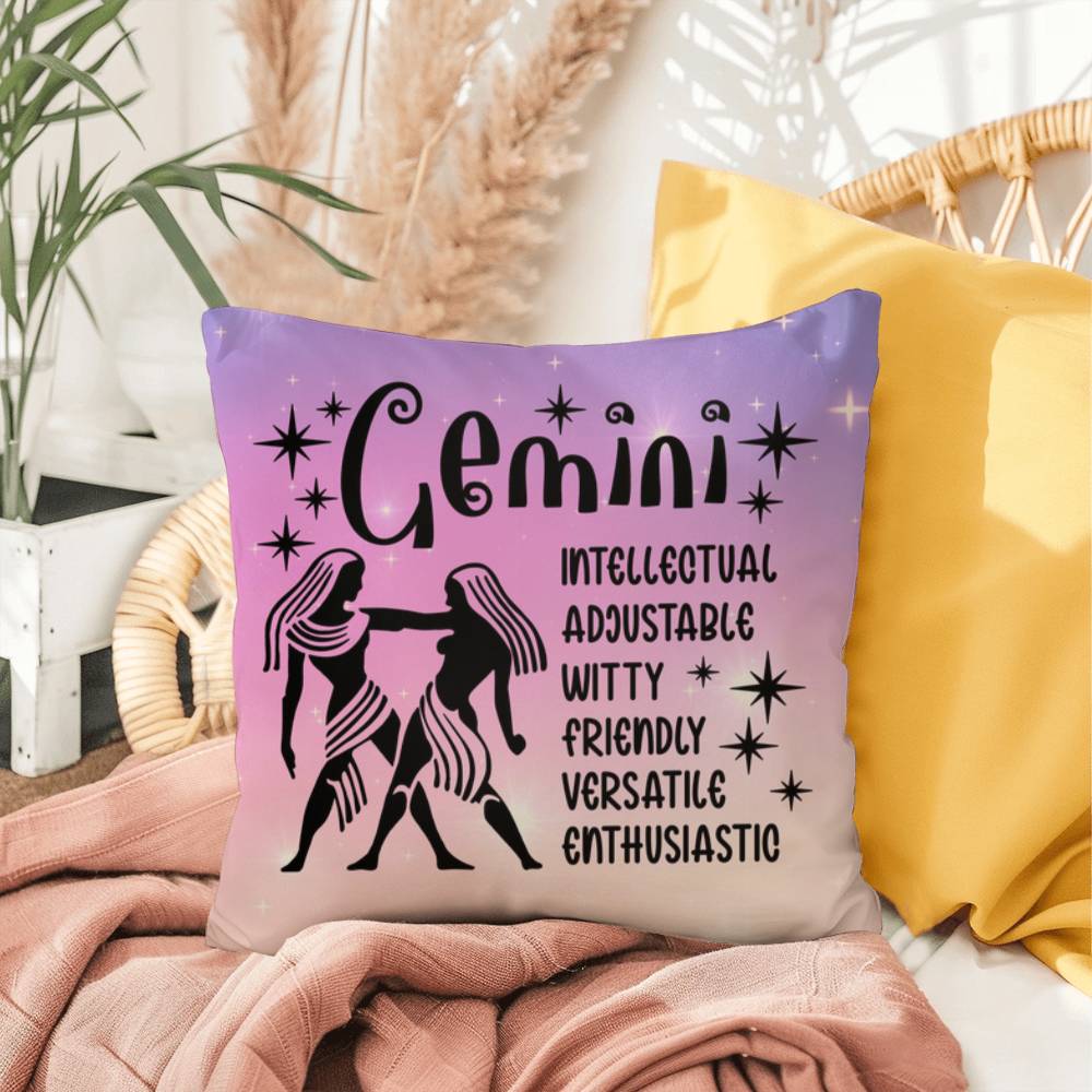 Gemini zodiac pillow with duality-inspired design for indoor and outdoor use