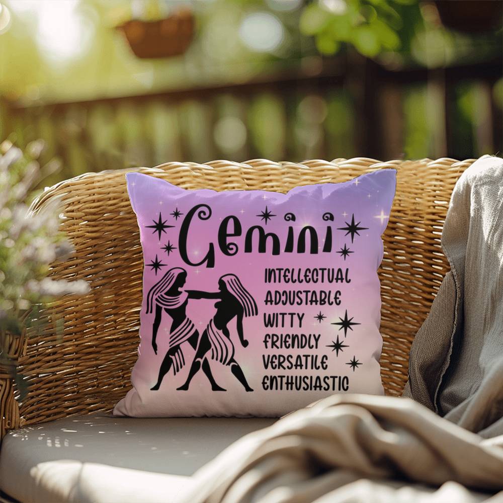 Gemini zodiac pillow with duality-inspired design for indoor and outdoor use
