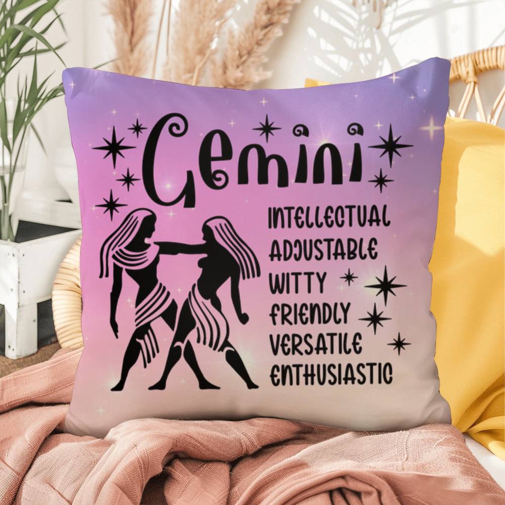 Gemini zodiac pillow with duality-inspired design for indoor and outdoor use
