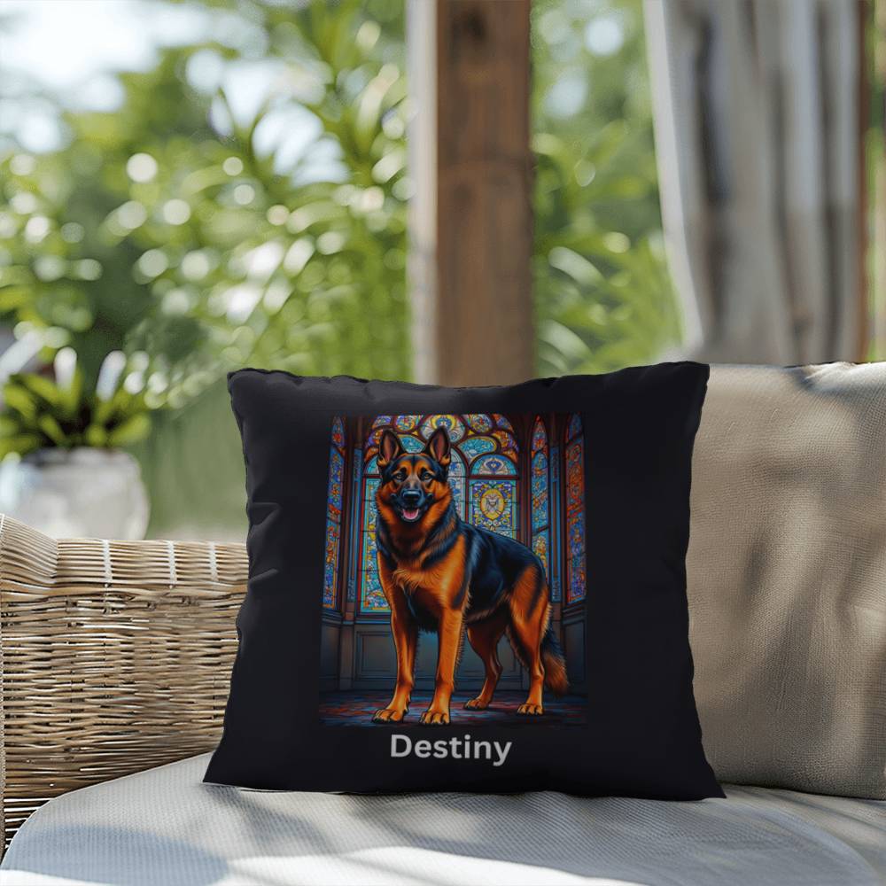 Black & Red German Shepherd Stained Glass Pillow, custom dog art gift for pet lovers