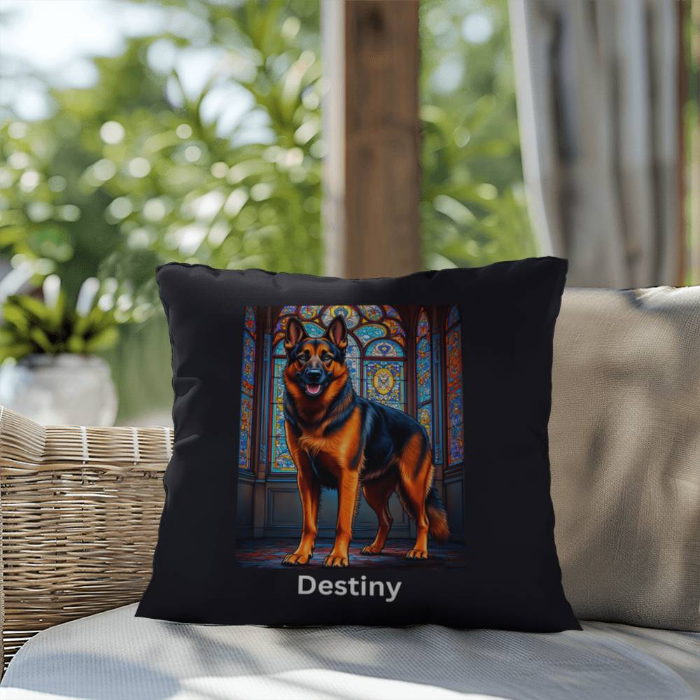 Black & Red German Shepherd Stained Glass Pillow, custom dog art gift for pet lovers