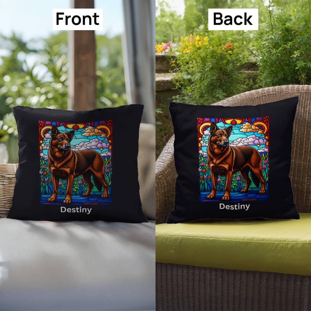 Liver German Shepherd Pillow, custom stained glass design, dog lover gift for home