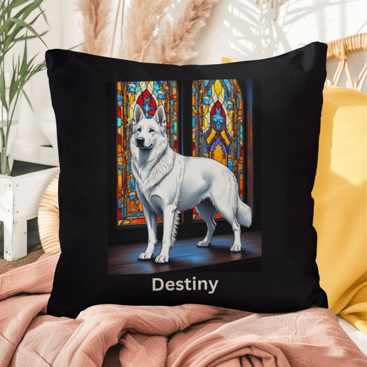 White German Shepherd Pillow, personalized indoor/outdoor stained glass dog décor
