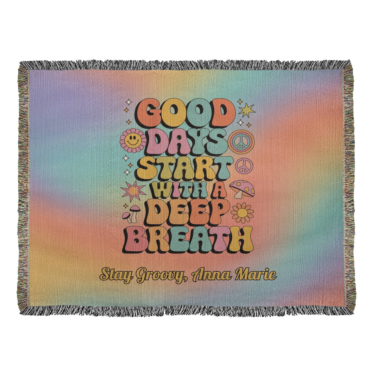 Good Days Start with a Deep Breath - Personalized Woven Blanket, Mental Health Support Throw - MySisterIsASurvivor