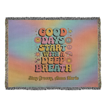 Good Days Start with a Deep Breath - Personalized Woven Blanket, Mental Health Support Throw - MySisterIsASurvivor
