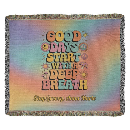 Good Days Start with a Deep Breath - Personalized Woven Blanket, Mental Health Support Throw - MySisterIsASurvivor