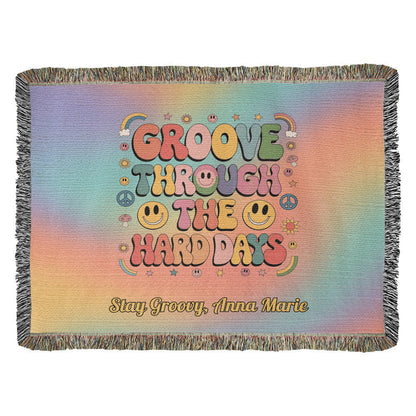 Groove Through The Hard Days - Custom Woven Blanket, Retro Mental Health Heirloom Throw - MySisterIsASurvivor