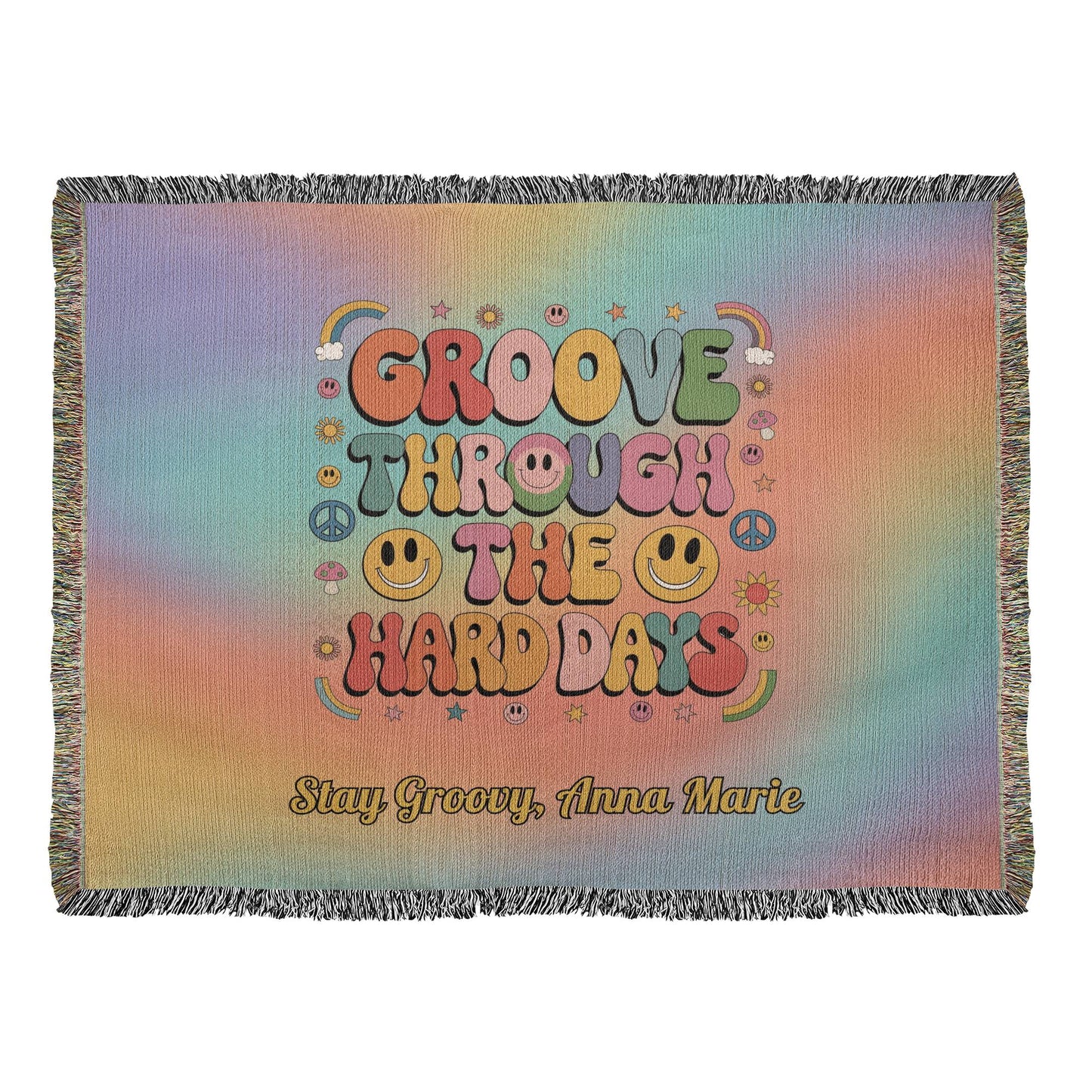 Groove Through The Hard Days - Custom Woven Blanket, Retro Mental Health Heirloom Throw - MySisterIsASurvivor
