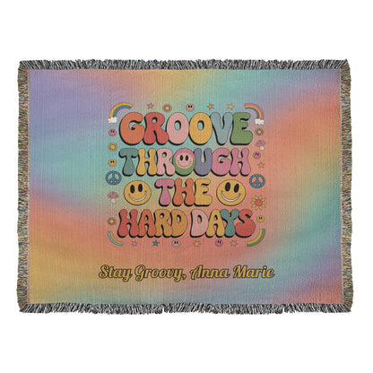 Groove Through The Hard Days - Custom Woven Blanket, Retro Mental Health Heirloom Throw - MySisterIsASurvivor