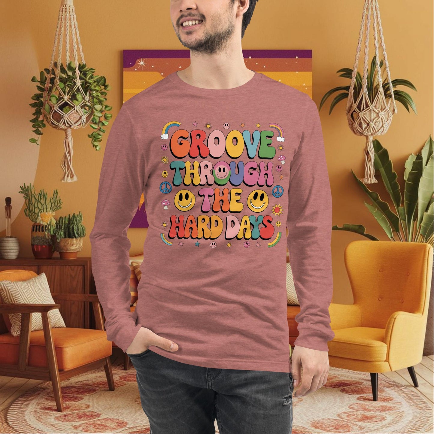 Groove Through The Hard Days - Long Sleeve Tee, Personalized Retro Shirt for Resilience & Healing - MySisterIsASurvivor