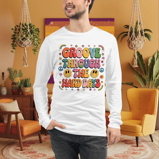 Groove Through The Hard Days - Long Sleeve Tee, Personalized Retro Shirt for Resilience & Healing - MySisterIsASurvivor