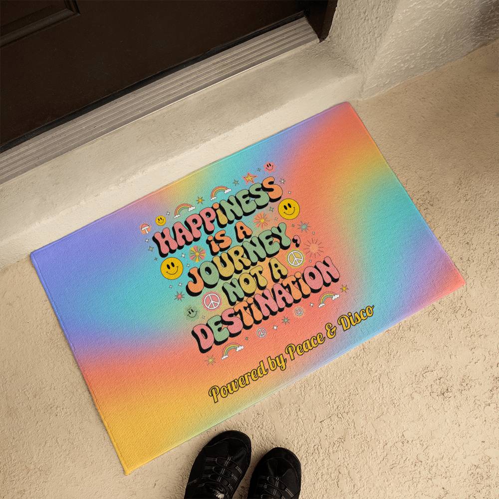 Happiness Is a Journey, Not a Destination - Retro Welcome Mat, Personalized Rug - MySisterIsASurvivor