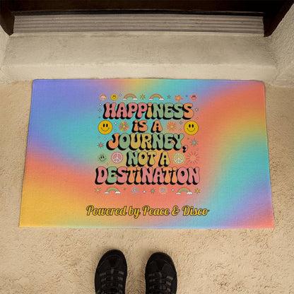 Happiness Is a Journey, Not a Destination - Retro Welcome Mat, Personalized Rug - MySisterIsASurvivor