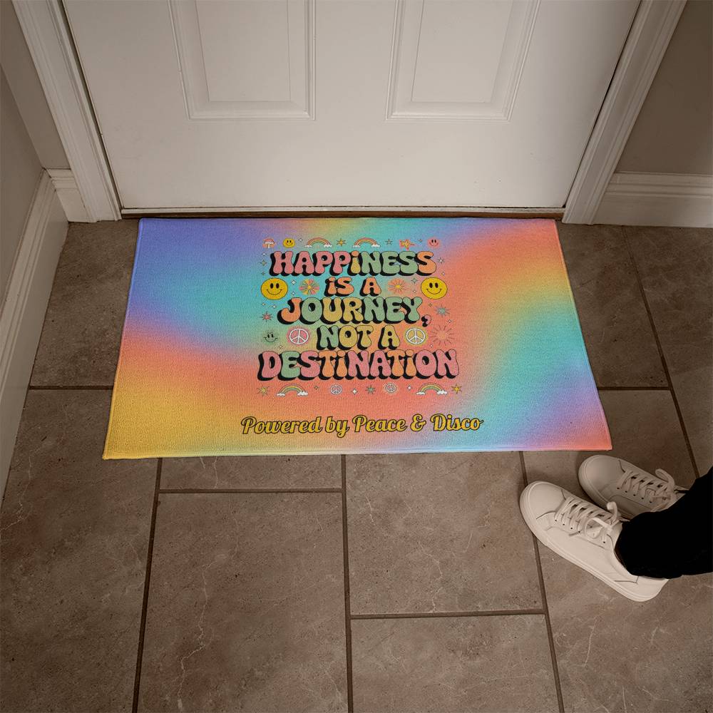 Happiness Is a Journey, Not a Destination - Retro Welcome Mat, Personalized Rug - MySisterIsASurvivor