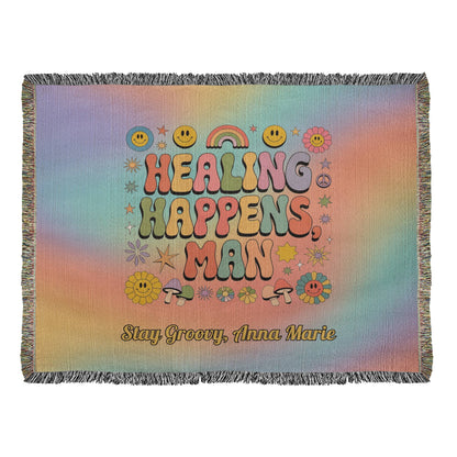 Healing Happens Man Custom Woven Blanket - Personalized Mental Health Throw - MySisterIsASurvivor
