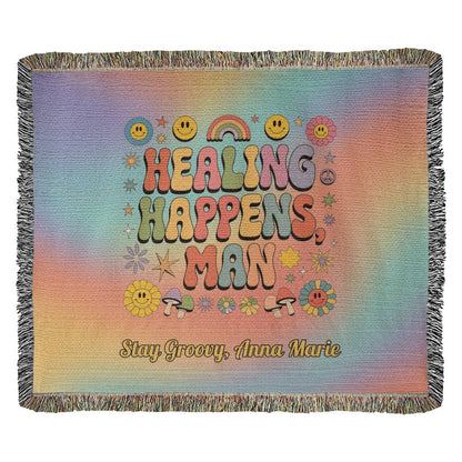 Healing Happens Man Custom Woven Blanket - Personalized Mental Health Throw - MySisterIsASurvivor
