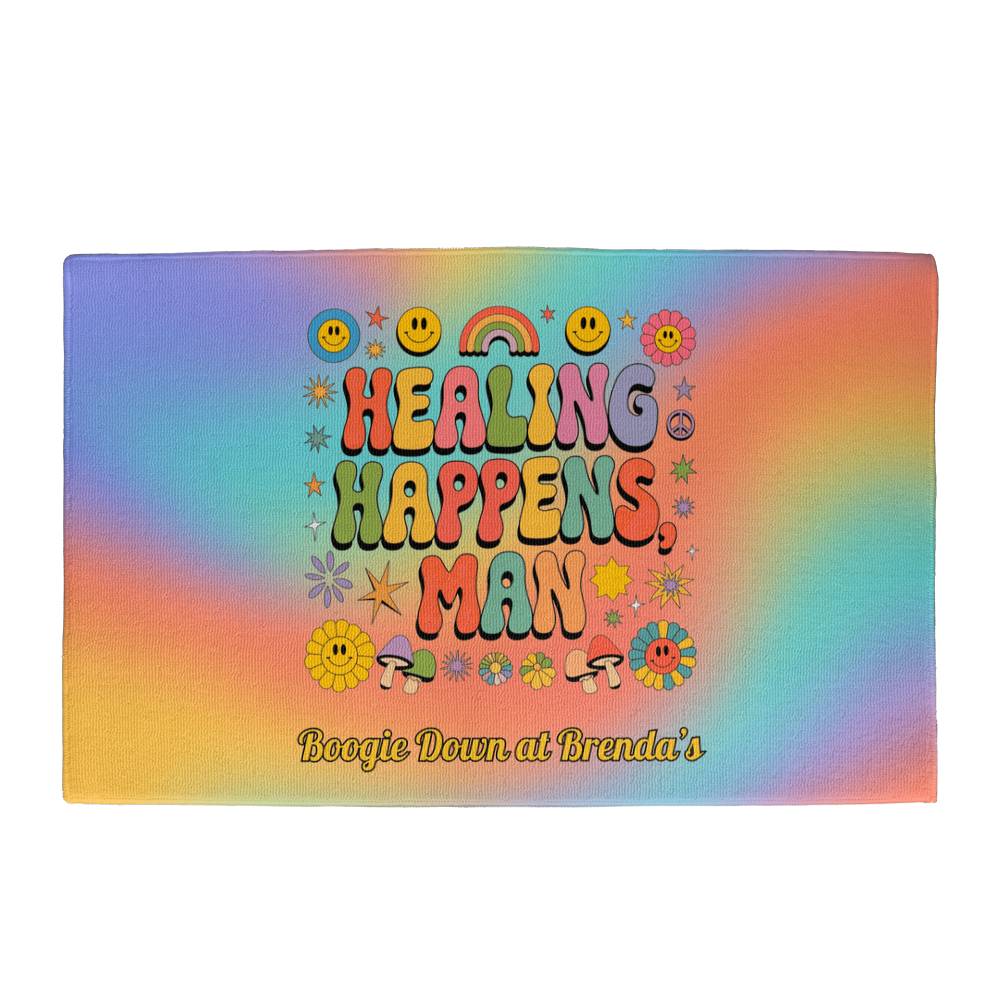 Healing Happens, Man - Personalized 70s Welcome Mat, Retro Entry Rug - MySisterIsASurvivor