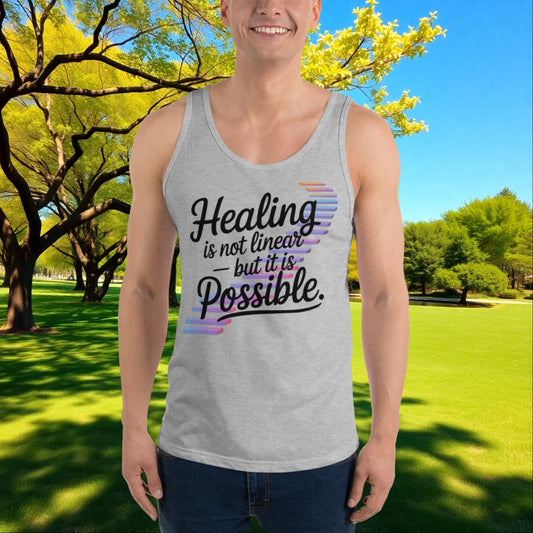 Healing Is Not Linear But It Is Possible tank top, personalized mental health support shirt for survivors