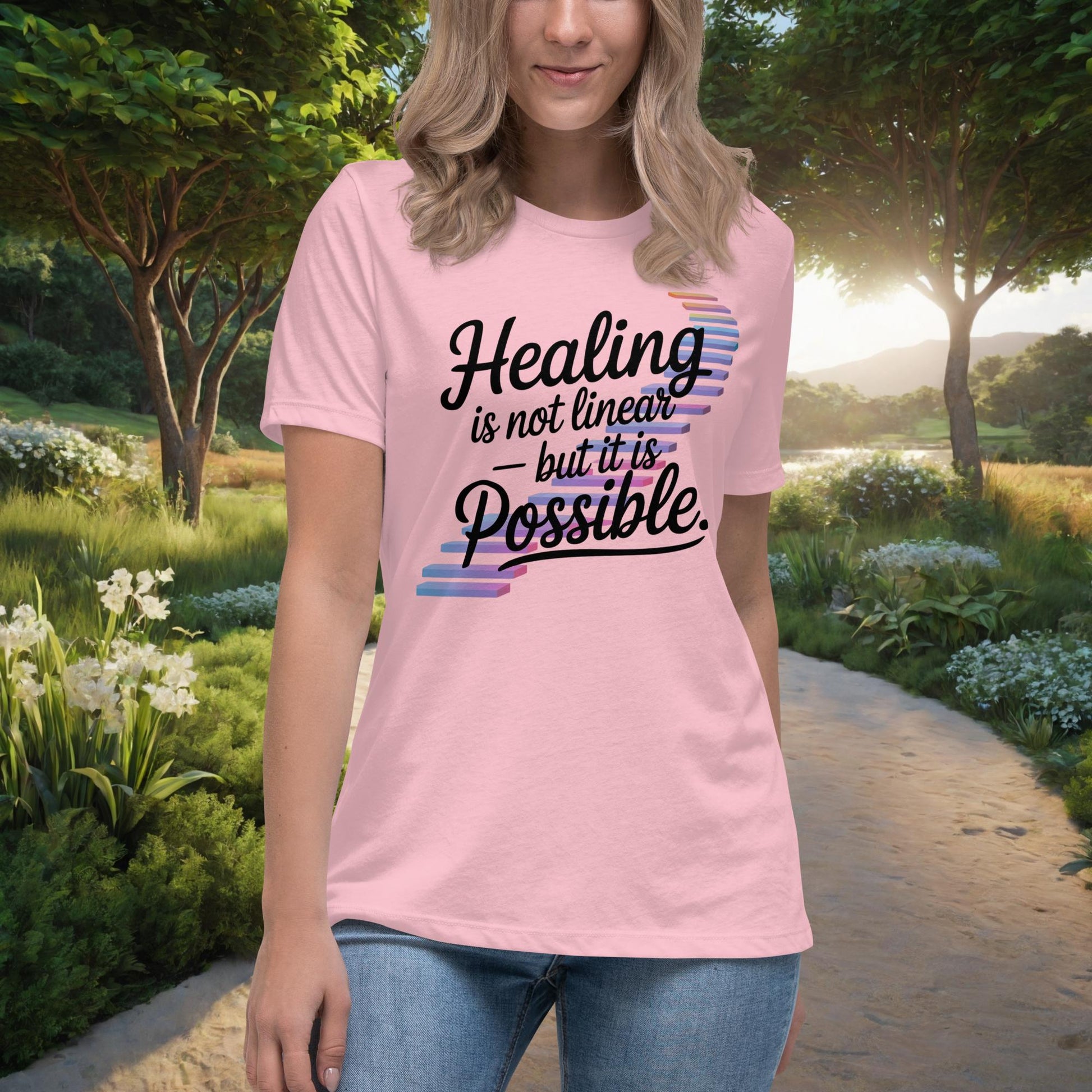 Healing Is Not Linear - But It Is Possible Women's Relaxed T-Shirt, Personalized Empowerment Shirt for Abuse Survivors - MySisterIsASurvivor