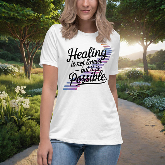 Healing Is Not Linear - But It Is Possible Women's Relaxed T-Shirt, Personalized Empowerment Shirt for Abuse Survivors - MySisterIsASurvivor