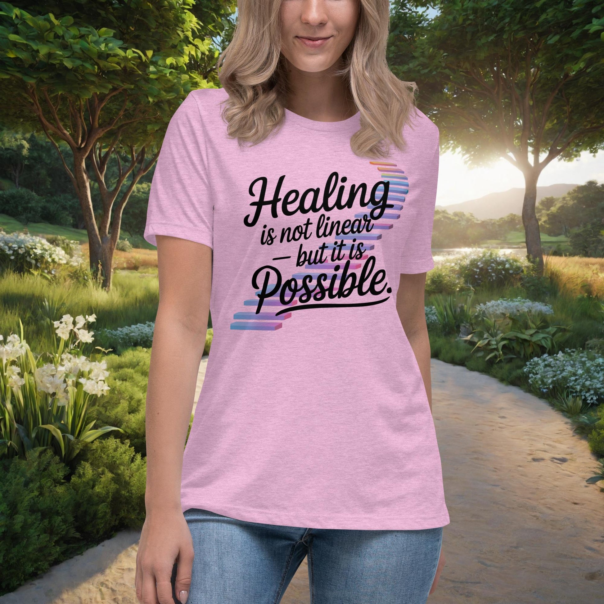 Healing Is Not Linear - But It Is Possible Women's Relaxed T-Shirt, Personalized Empowerment Shirt for Abuse Survivors - MySisterIsASurvivor