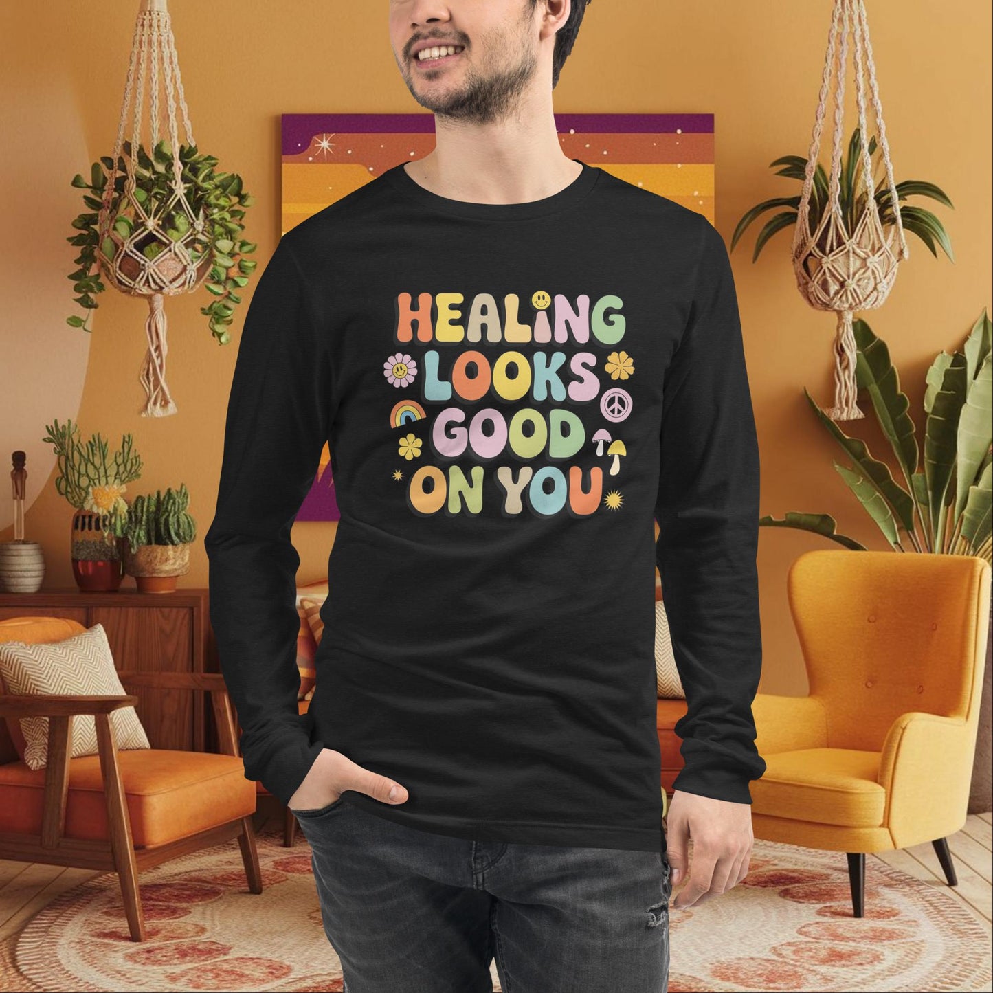 Healing Looks Good on You Long Sleeve Tee - Retro 70s Mental Health Shirt - MySisterIsASurvivor