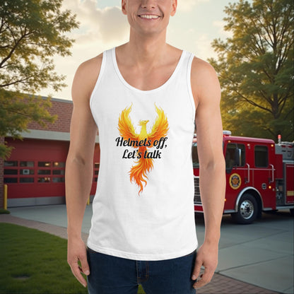 Helmets Off, Let's Talk - Custom Firefighter Mental Health Awareness Tank, PTSD Support Gift Shirt - MySisterIsASurvivor