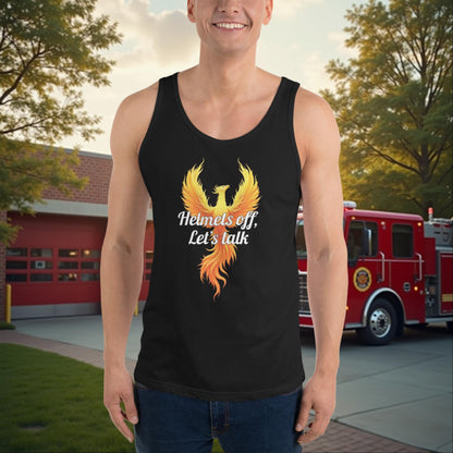 Helmets Off, Let's Talk - Custom Firefighter Mental Health Awareness Tank, PTSD Support Gift Shirt - MySisterIsASurvivor
