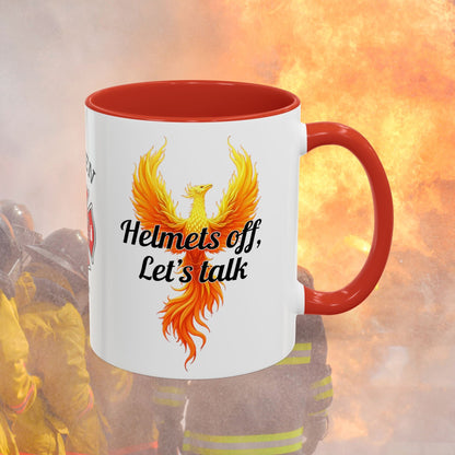 Helmets Off, Let’s Talk firehouse conversation starter mental health mug