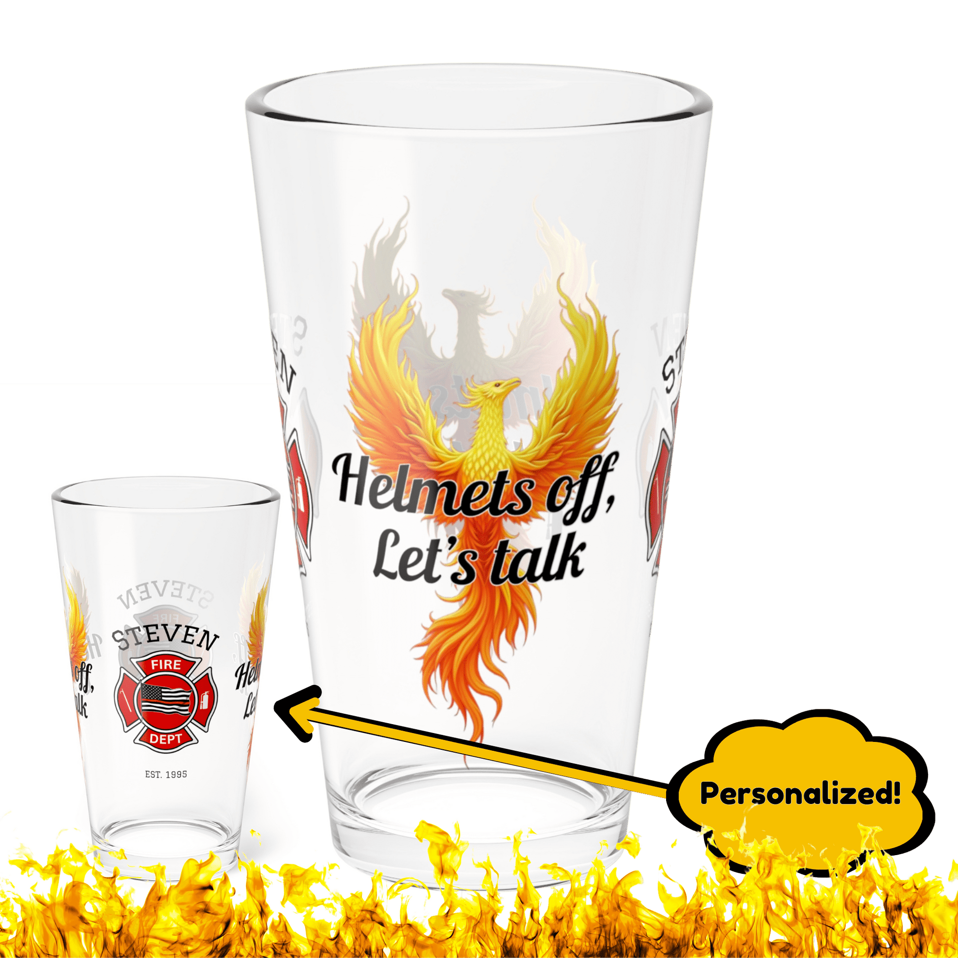 Helmets off, let’s talk – firefighter support pint glass promoting open conversation and mental health care. - MySisterIsASurvivor