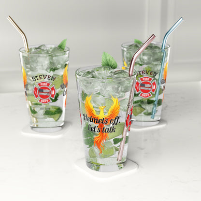 Helmets off, let’s talk – firefighter support pint glass promoting open conversation and mental health care. - MySisterIsASurvivor
