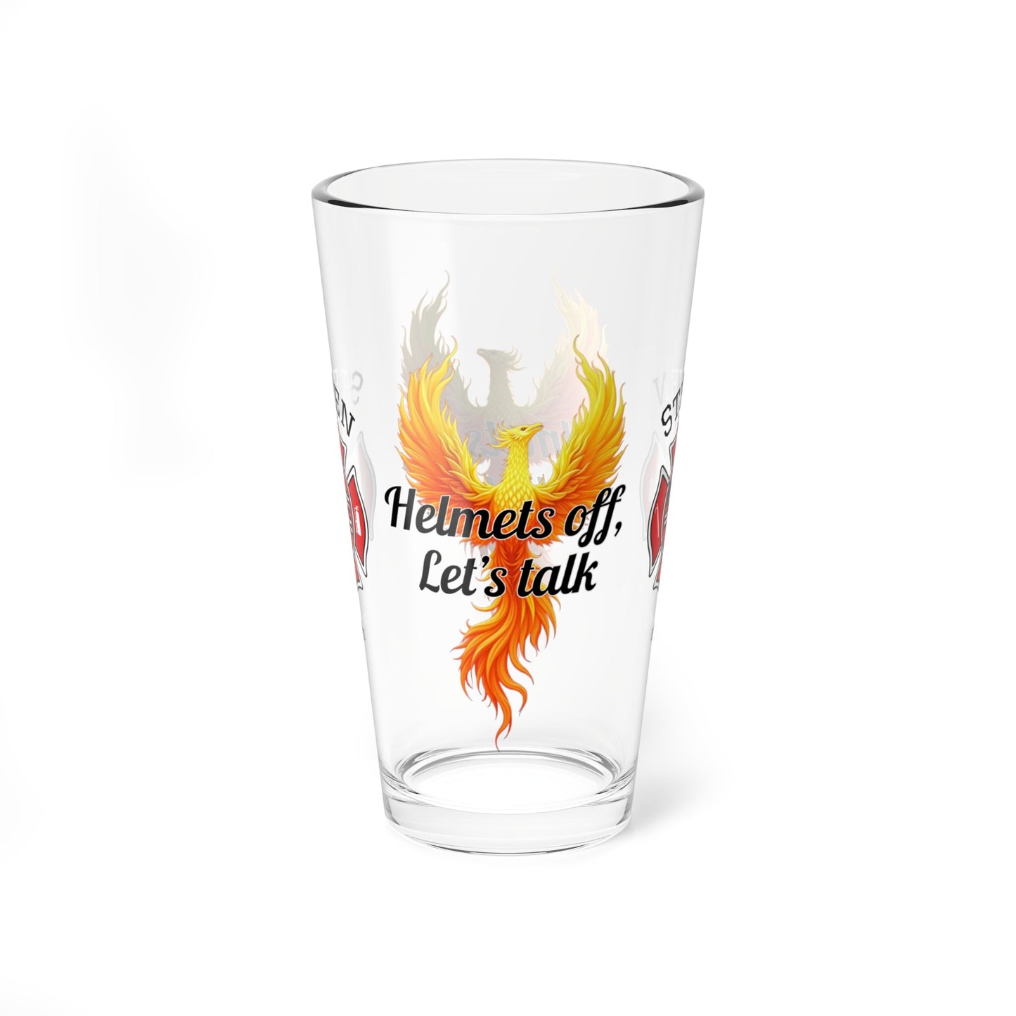 Helmets off, let’s talk – firefighter support pint glass promoting open conversation and mental health care. - MySisterIsASurvivor