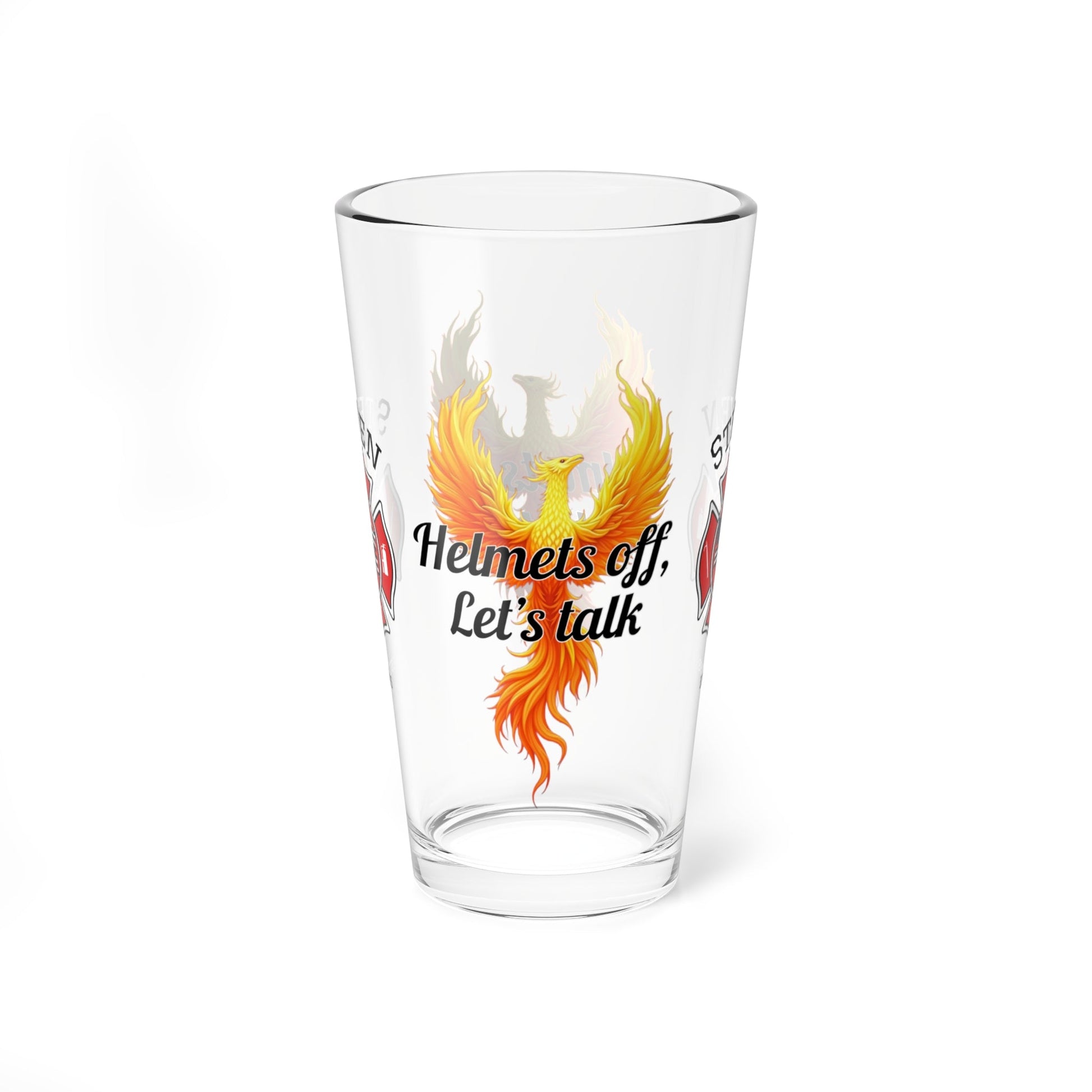 Helmets off, let’s talk – firefighter support pint glass promoting open conversation and mental health care. - MySisterIsASurvivor