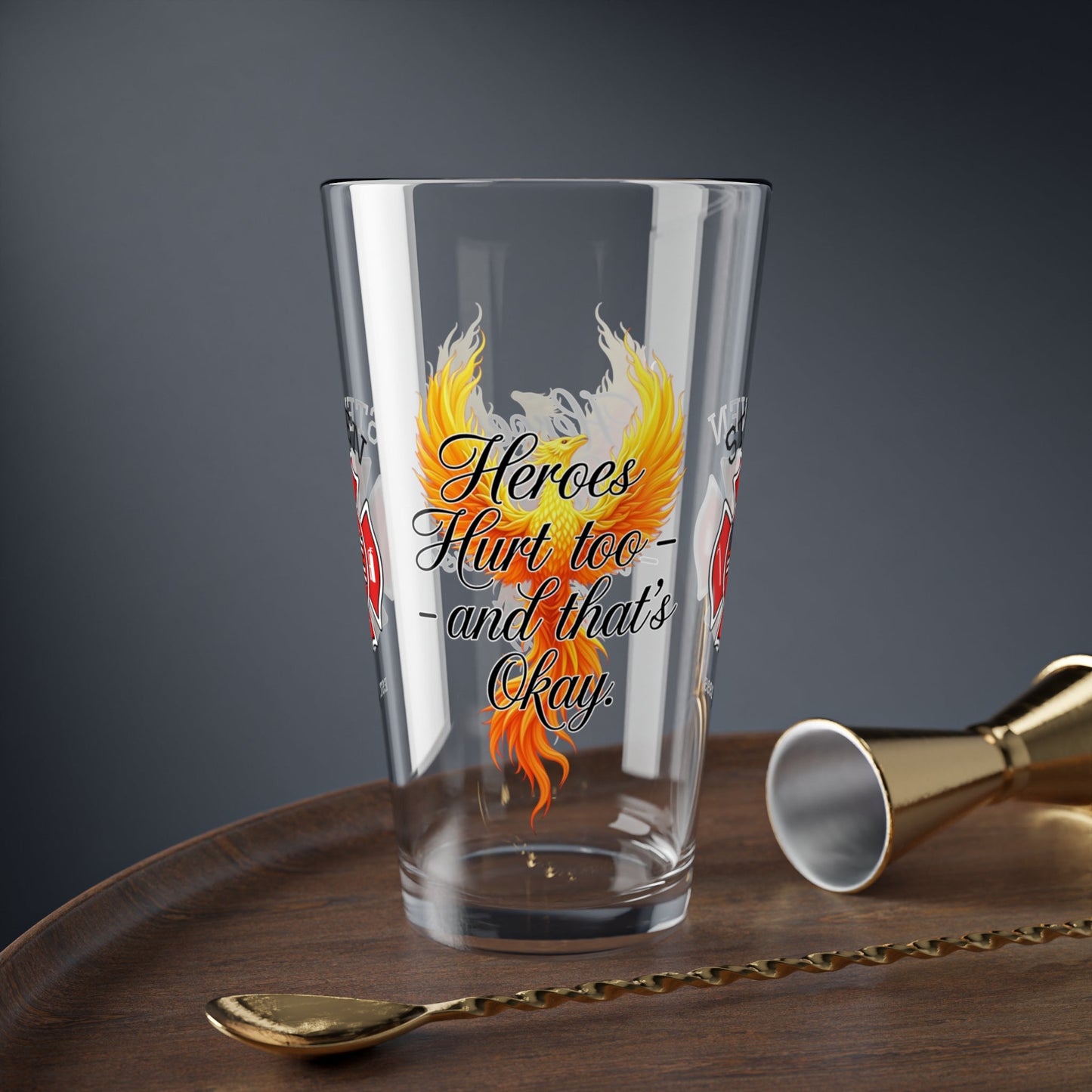 Heroes hurt too – pint glass supporting firefighters carrying hidden emotional battles and stress. - MySisterIsASurvivor