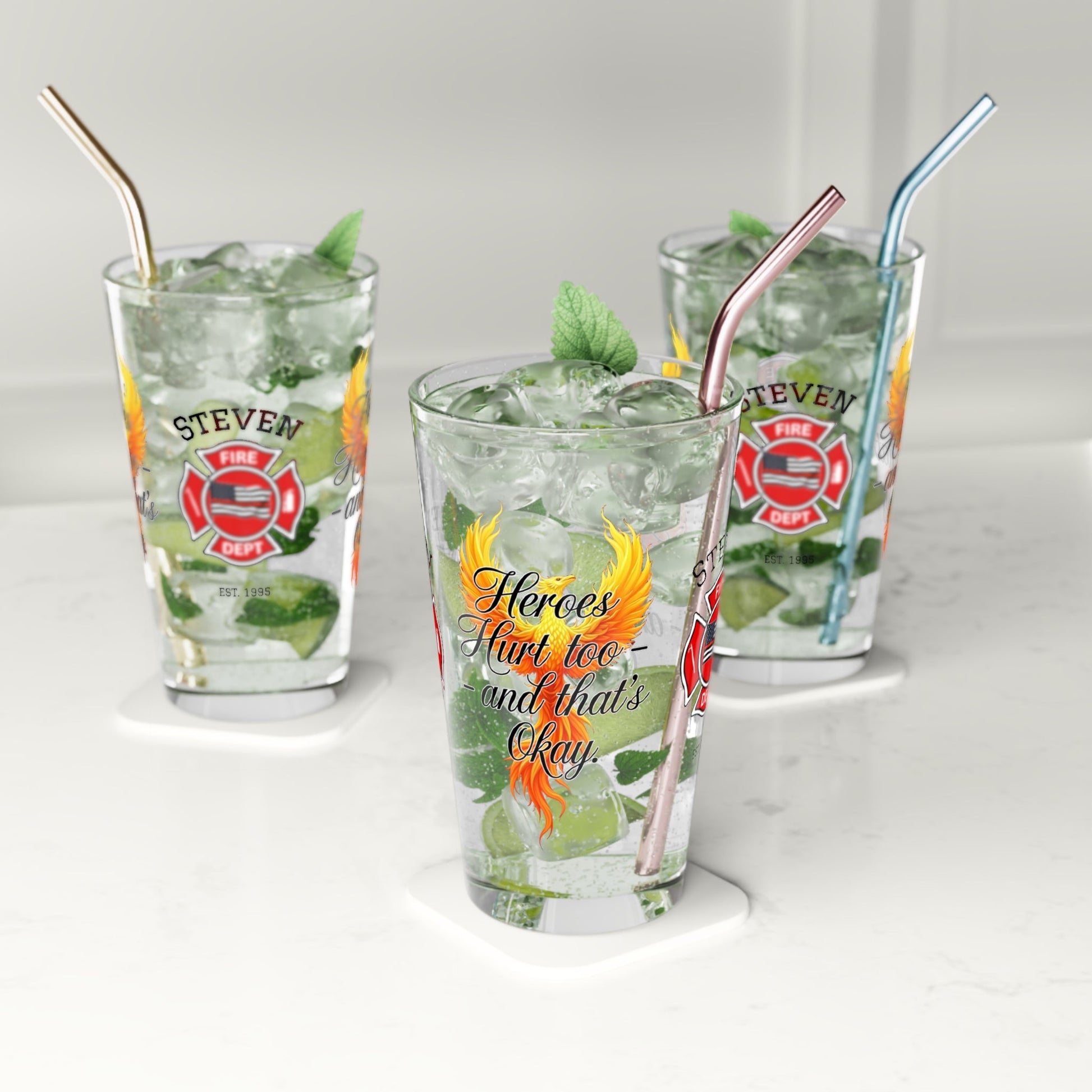 Heroes hurt too – pint glass supporting firefighters carrying hidden emotional battles and stress. - MySisterIsASurvivor