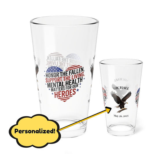 Honor The Fallen pint glass engraved for Memorial Day - tribute gift for veterans and fallen heroes