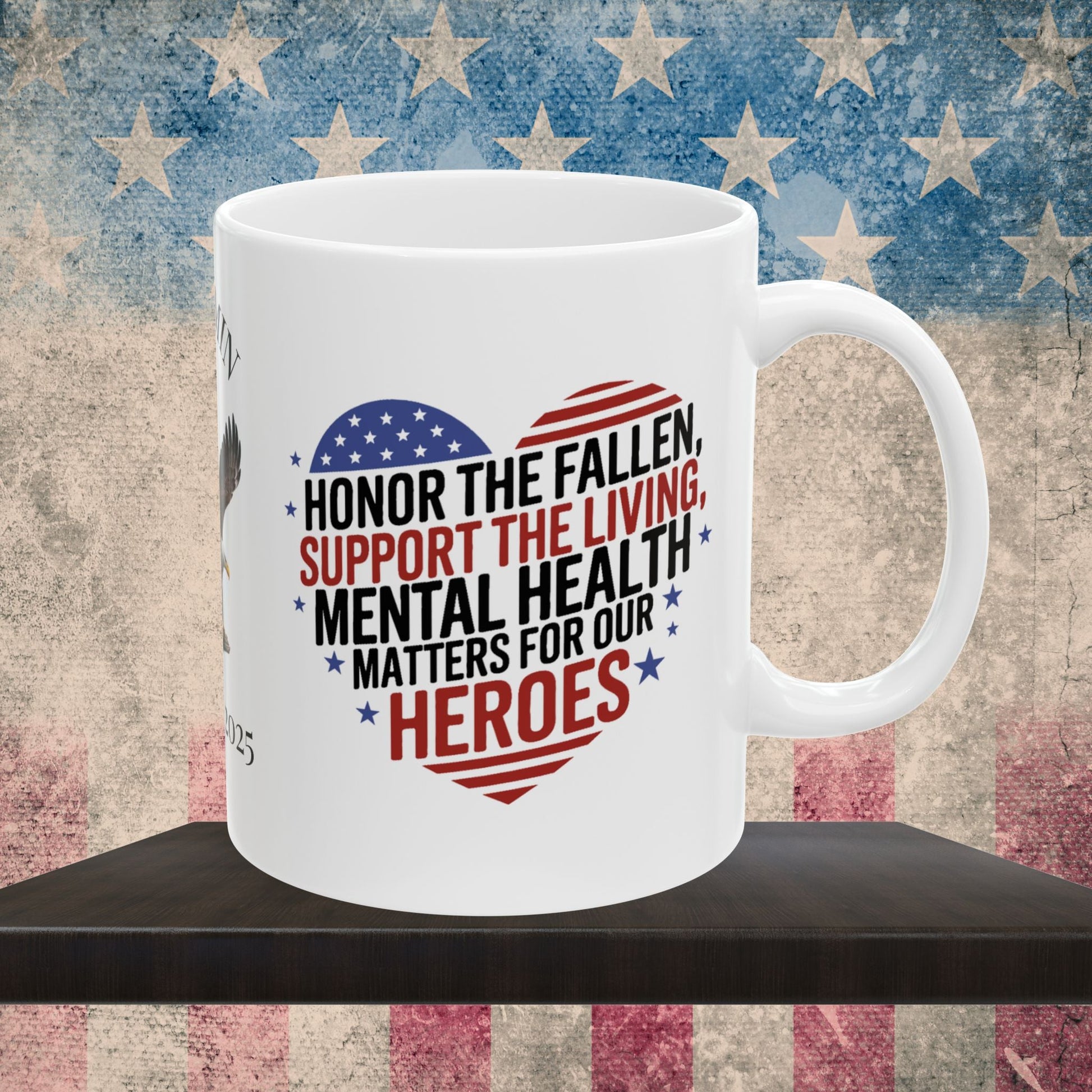 Personalized Memorial Day mug with Honor The Fallen, Support The Living - PTSD awareness, military tribute