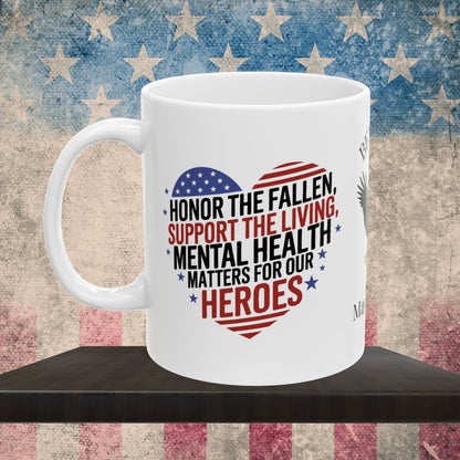 Personalized Memorial Day mug with Honor The Fallen, Support The Living - PTSD awareness, military tribute