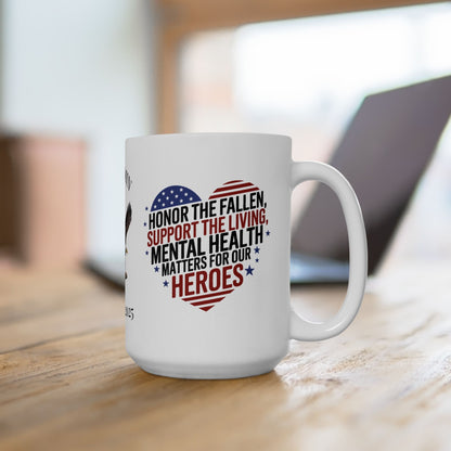 Personalized Memorial Day mug with Honor The Fallen, Support The Living - PTSD awareness, military tribute