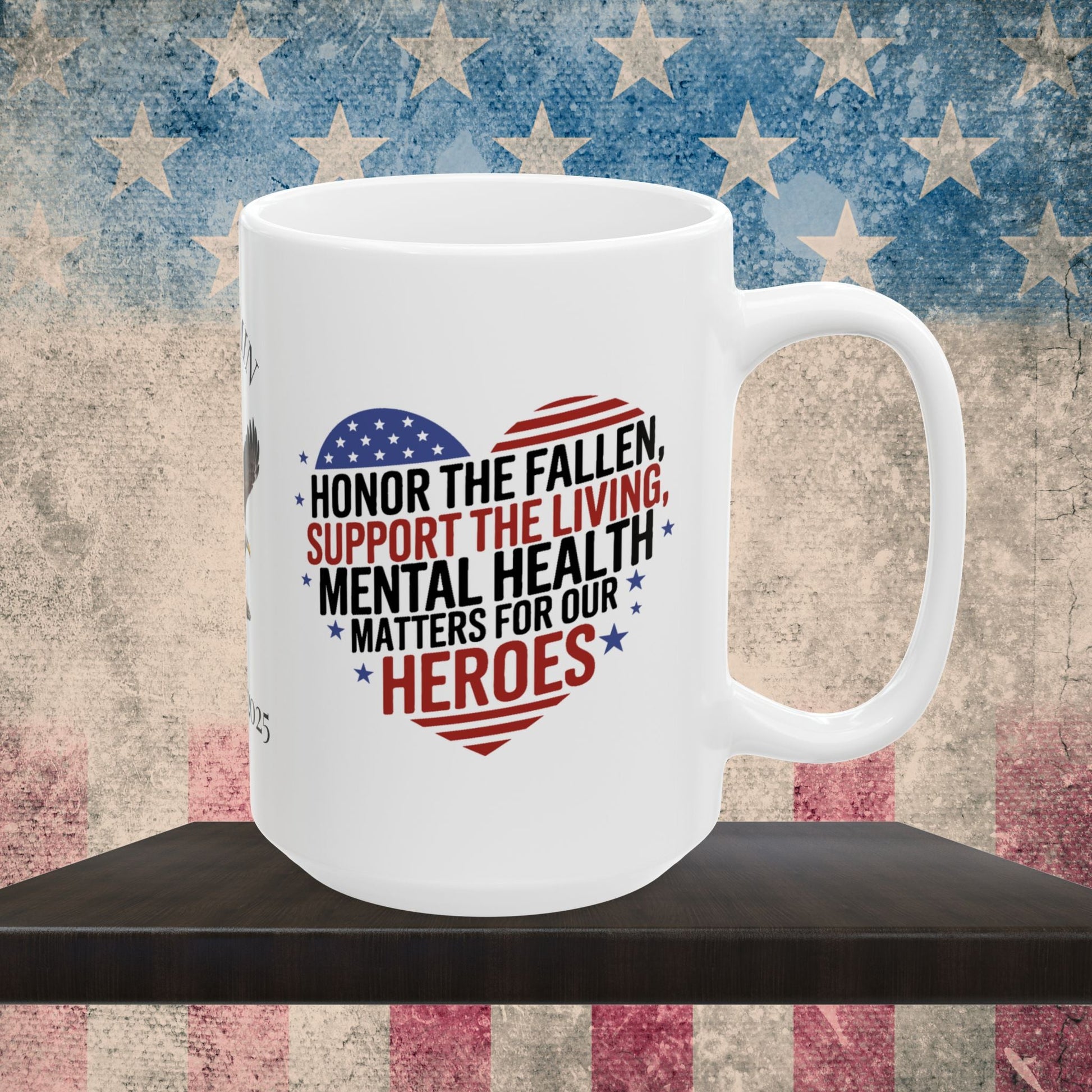 Personalized Memorial Day mug with Honor The Fallen, Support The Living - PTSD awareness, military tribute